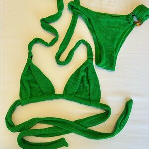 Monday Swimwear Crinkle Green Triangle Bikini - Size L top and bottom